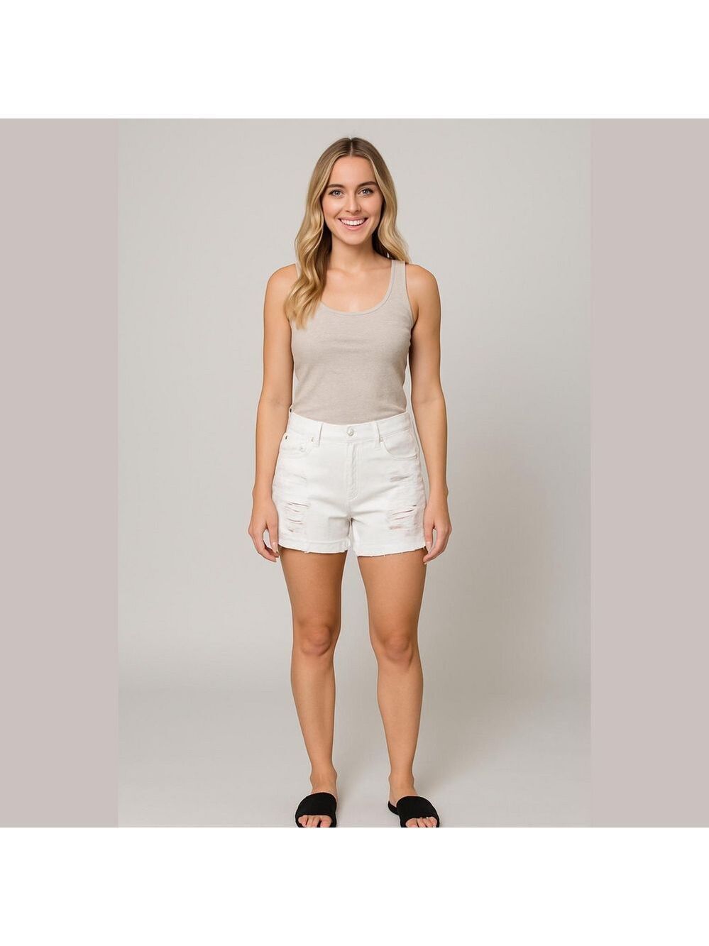 Judy Blue White Distressed Cuffed Boyfriend Fit Denim Ahirts Size Small